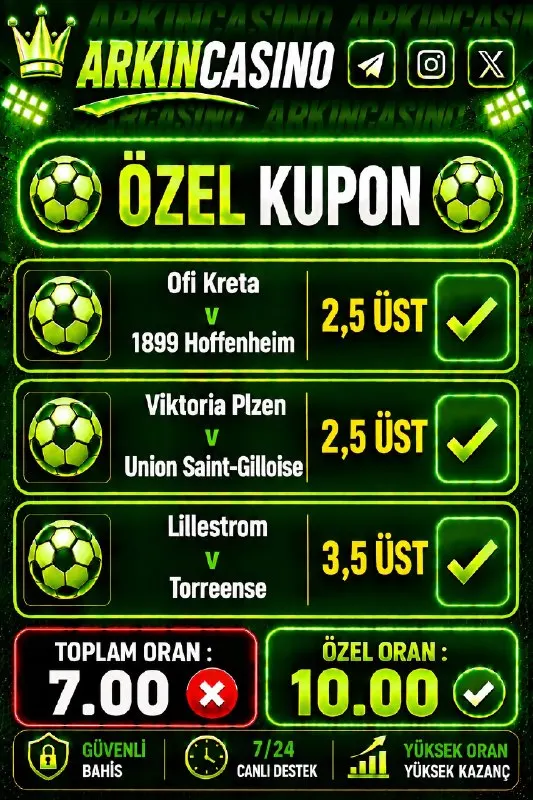 Arkın Casino Telegram: 📌 İlk yatırımına %100 Casino Hoşgeldin Bonusu 📌 Cuma-Cumartesi-Pazar günlerine…