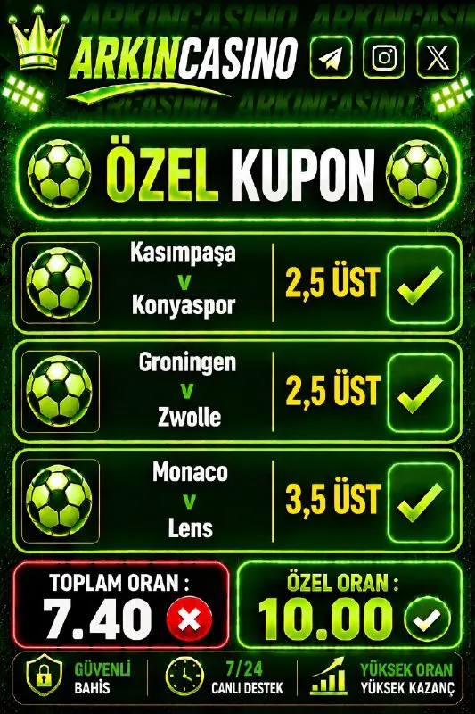 Arkın Casino Telegram: 📌 İlk yatırımına %100 Casino Hoşgeldin Bonusu 📌 Cuma-Cumartesi-Pazar günlerine…