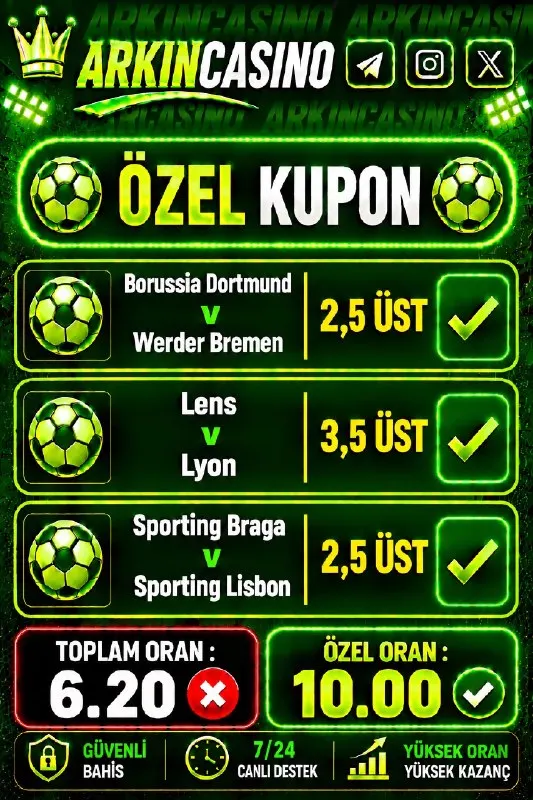 Arkın Casino Telegram: 📌 İlk yatırımına %100 Casino Hoşgeldin Bonusu 📌 Cuma-Cumartesi-Pazar günlerine…