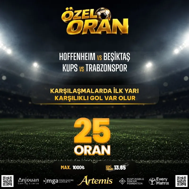 Artemisbet Telegram: 🟡25 Özel Oran🟡 🔫Max : 1000₺🔫 🍁 Gün içerisinde tüm yöntemler dahil minimum 2.000…
