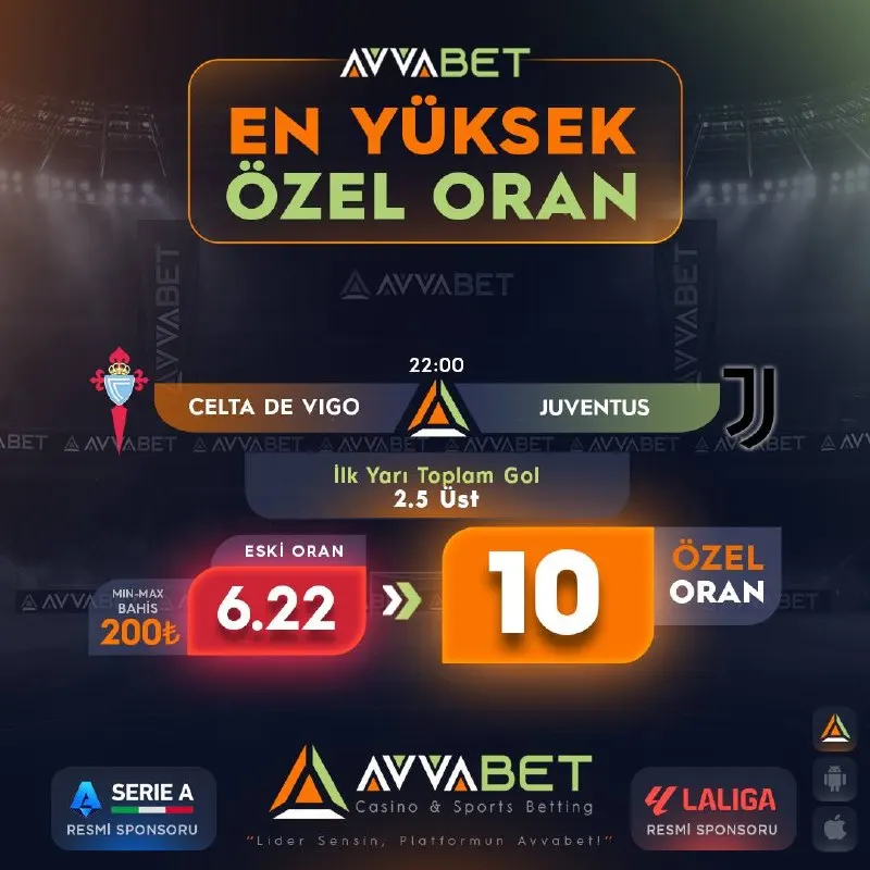 Avvabet Telegram: 🔥 AVVABET | EN YÜKSEK ÖZEL ORAN ⚽ CELTA DE VIGO – JUVENTUS 🕙 22:00 🎯 İlk Yarı…