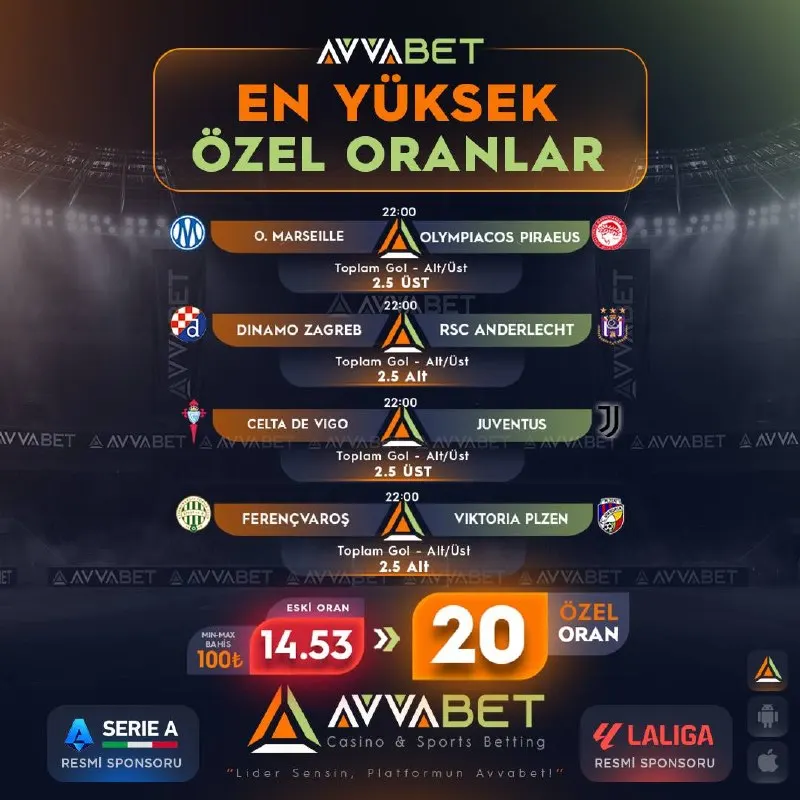 Avvabet Telegram: 🔥 AVVABET | EN YÜKSEK ÖZEL ORANLAR 🏆 Avrupa futbolunda dört karşılaşmaya özel…