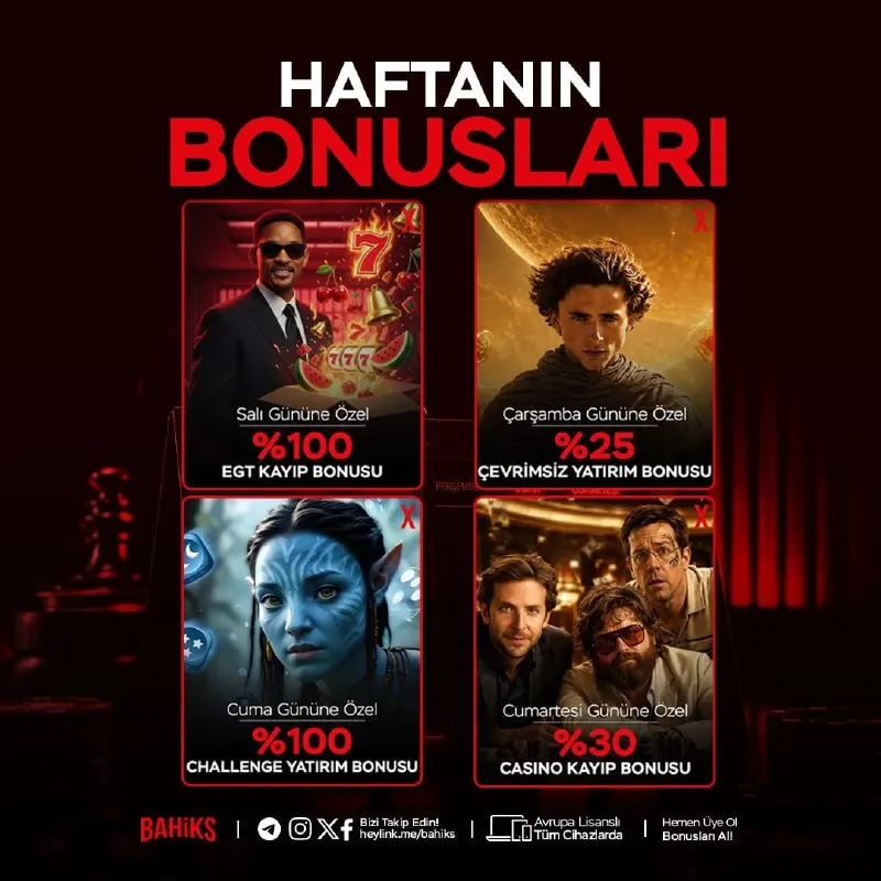 Bahiks Telegram: 💎 HAFTANIN BONUSLARI BAHİKS’TE! 💎 Hafta boyunca kazancını katlayacak harika…
