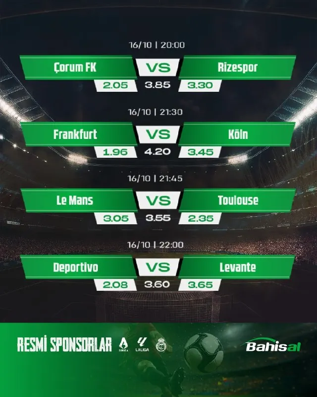 Bahisal Telegram: Günün Maçları En İddialı Oranlarla! ⚽ Bahisal’a gel, günün heyecanlı…