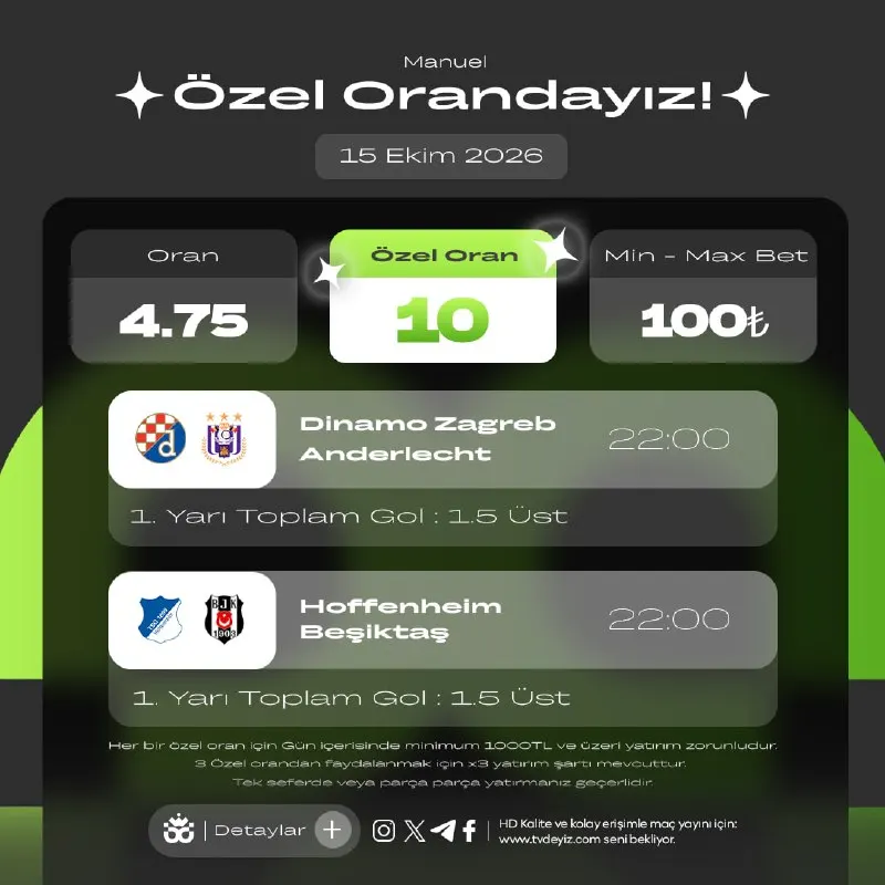 Bahisdeyiz Telegram: 💚 BAHİSDEYİZ ÖZEL ORAN ⚽️ Dinamo Zagreb - Anderlecht ✍️ 1. Yarı Toplam Gol…