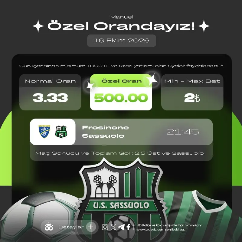 Bahisdeyiz Telegram: 💚 BAHİSDEYİZ ÖZEL ORAN ❤️ RESMİ SPONSORUMUZ ÖZEL ZAFER GÜNÜ ⚽️ Frosinone Calcio…