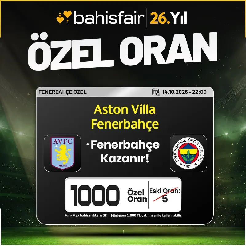 Bahisfair Telegram: ⚡️ ŞAMPİYONLAR LİGİNE ÖZEL 1000 ORAN DEVREDE! ⚡️ MİNİMUM 1.000 TL YATIRIMLAR…