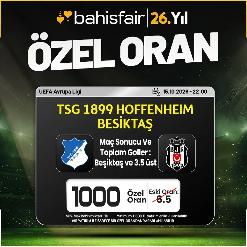 Bahisfair Telegram: ⚡️ ŞAMPİYONLAR LİGİNE ÖZEL 1000 ORAN DEVREDE! ⚡️ MİNİMUM 1.000 TL YATIRIMLAR…