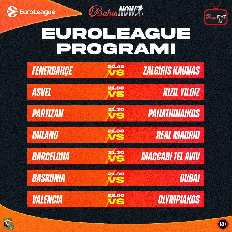Bahisnow Telegram: 🔥 EuroLeague'de heyecan 5. hafta karşılaşmalarıyla devam ediyor. 🌿Temsilcimiz…