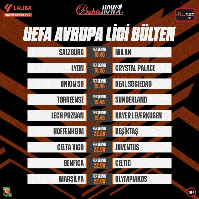 Bahisnow Telegram: 🏆 UEFA Avrupa Ligi'nde ikinci hafta maçlarının heyecanı devam ediyor!…