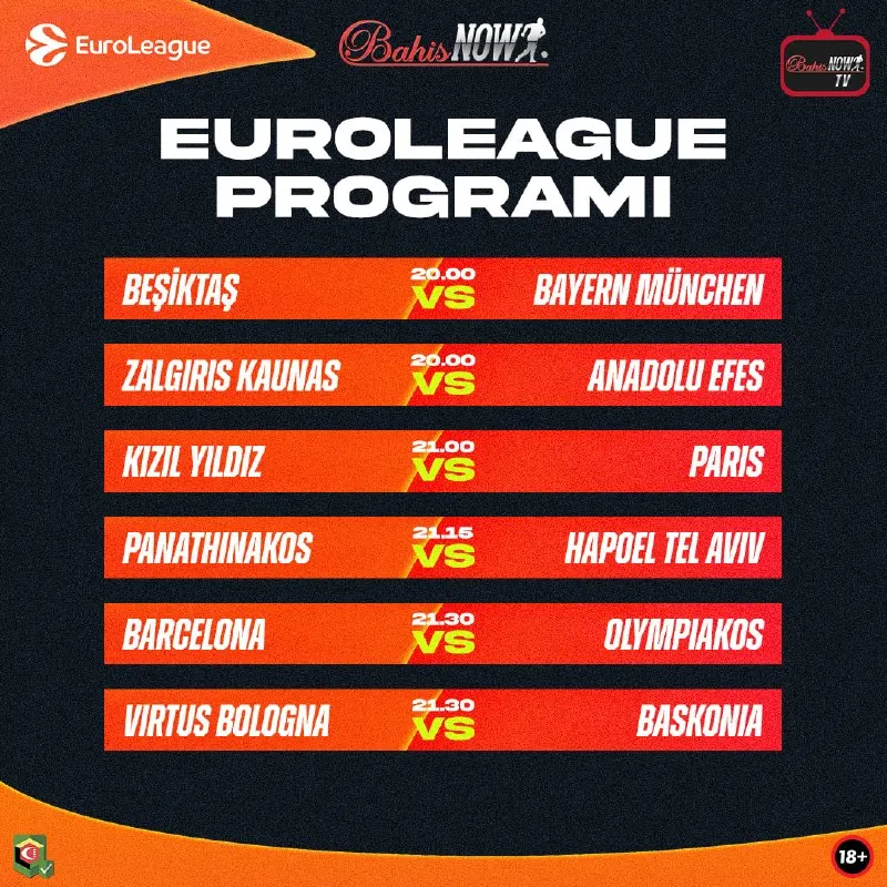Bahisnow Telegram: 🔥 EuroLeague'de heyecan 6. hafta karşılaşmalarıyla devam ediyor. 🇹🇷 Beşiktaş…