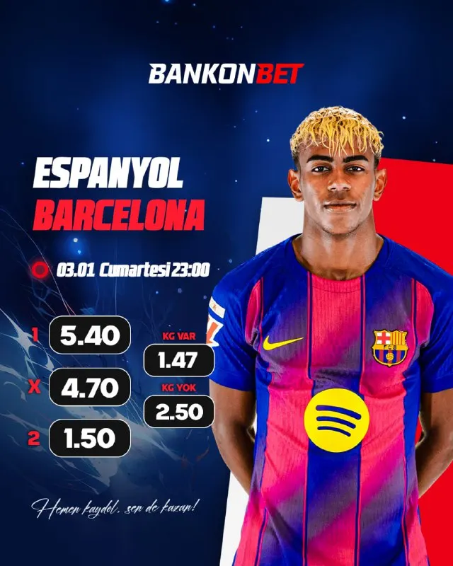 Bankonbet Telegram: ⚪️🟢🟡🔴 ⚡️ Bankonbet'te günün maçı! Espanyol ile Barcelona karşı karşıya! ⚔️…