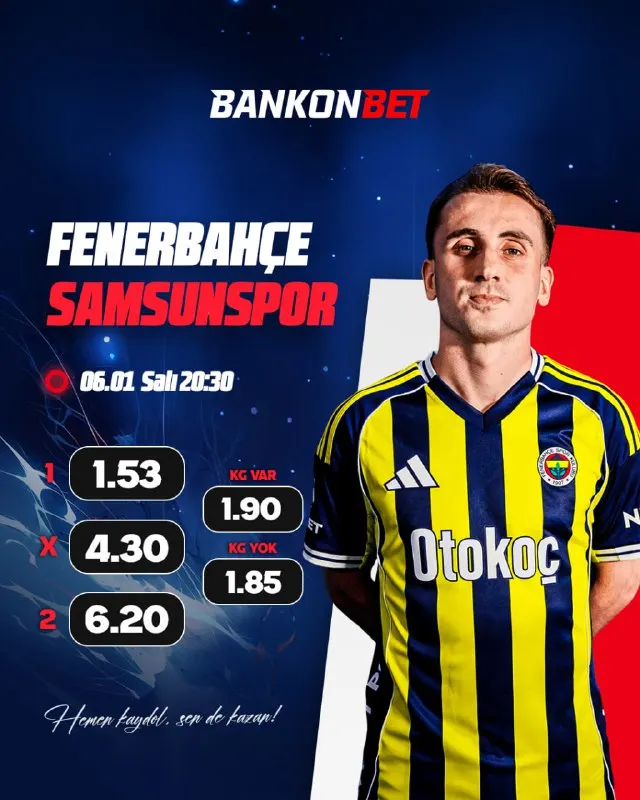 Bankonbet Telegram: ⚪️🟢🟡🔴 ⚡️ Bankonbet'te günün maçı! Fenerbahçe ile Samsunspor karşı karşıya! ⚔️…