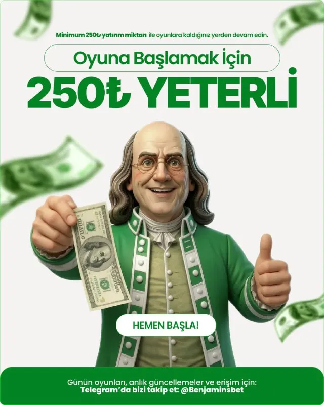 Benjaminsbet Telegram: 💥 250 TL İLE BAŞLA! Yüksek tutarlara gerek yok. BenjaminsBet’te minimum 250 TL…