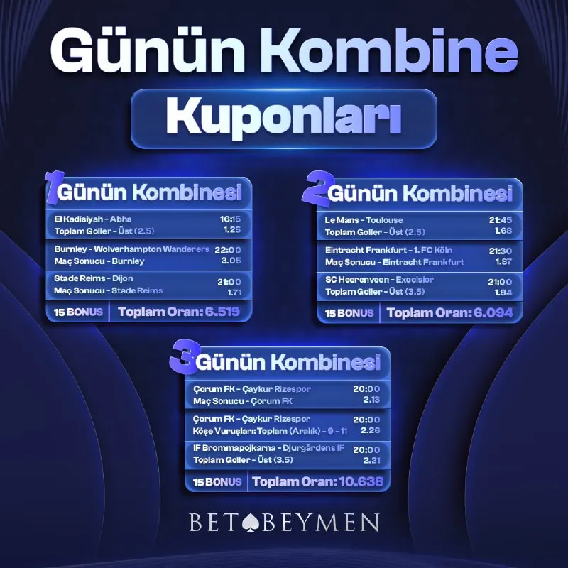 Betbeymen Telegram: 🎫 Günün Maçlarına Özel Avantajlı Kombine Kuponlar Betbeymen’de! 🔝 Sen De…