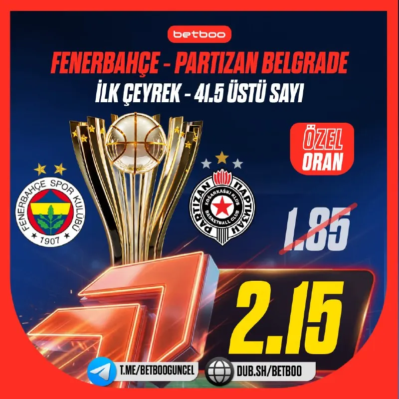 Betboo Telegram: 🤲🚘🚙4️⃣'da Euroleague Heyecanı Özel Oran ile Devam Ediyor! 🏀 Fenerbahçe 🆚 KK…