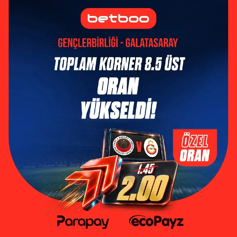 Betboo Telegram: 🔥 Gençlerbirliği - Galatasaray MAÇINA ÖZEL ORAN! ⚽️ Maç başlamadan bahsini al…