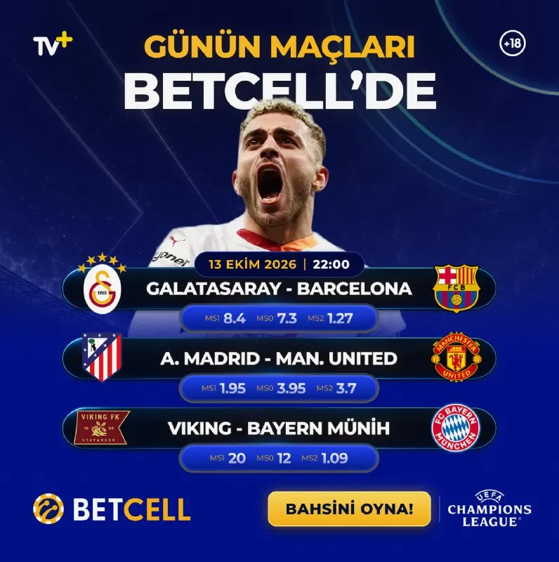 Betcell Telegram: Şampiyonlar Ligi gecesi Betcell’de. Yüksek oranlarla dolu, tempolu ve heyecanlı…