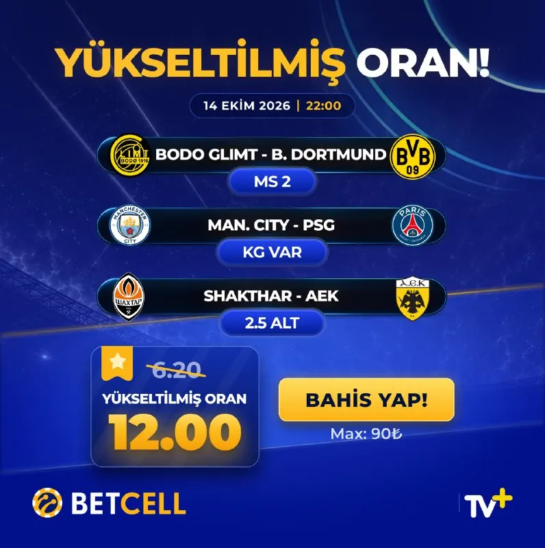 Betcell Telegram: GÜNÜN ÖZEL ORANI BETCELL ’DE Bu akşamın en iddialı bahsi seni bekliyor: ÖNCEKİ…