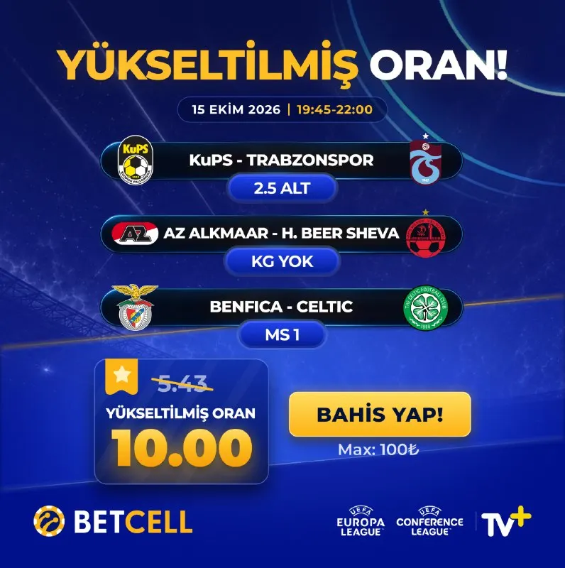 Betcell Telegram: GÜNÜN ÖZEL ORANI BETCELL ’DE Bu akşamın en iddialı bahsi seni bekliyor: ÖNCEKİ…