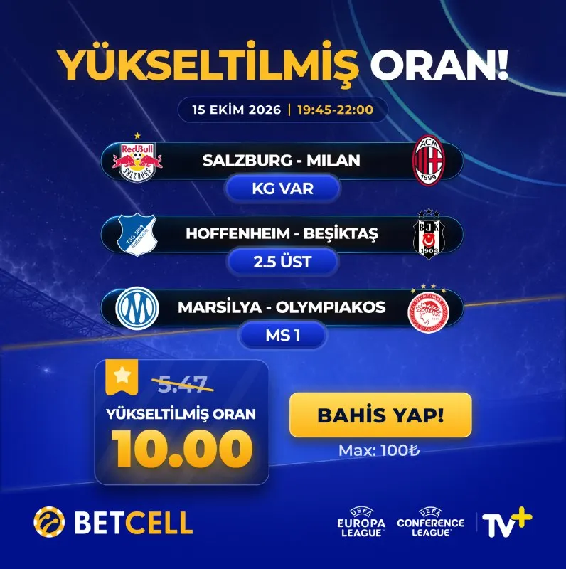 Betcell Telegram: GÜNÜN 2.ÖZEL ORANI Bu akşamın en iddialı bahsi seni bekliyor: ÖNCEKİ ORAN…