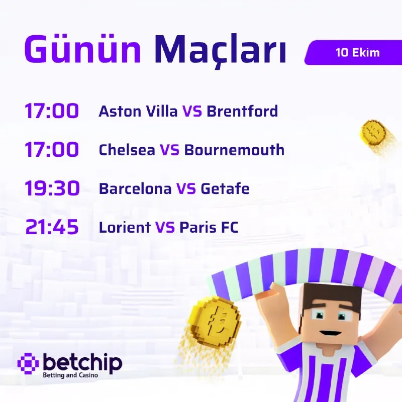 Betchip Telegram: 🏆 10 Ekim’de futbol şöleni Betchip’te yaşanıyor! Aston Villa - Brentford…