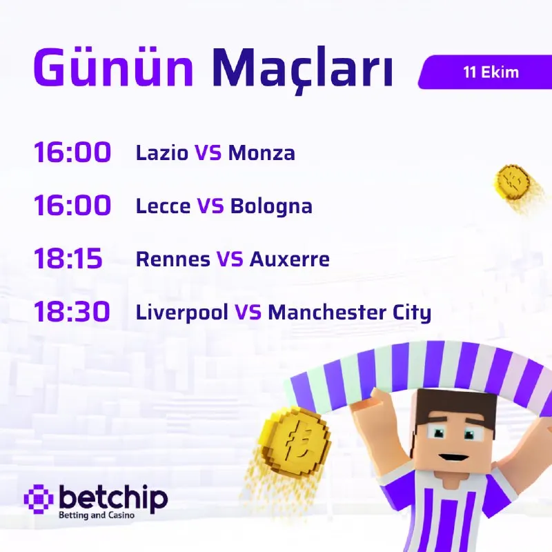 Betchip Telegram: ⚡️ Haftasonu coşkusu Betchip ile zirvede! Lazio - Monza, Lecce - Bologna…