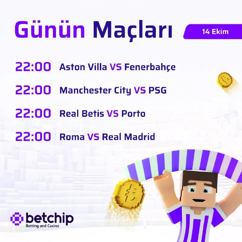 Betchip Telegram: 🔥 Devlerin savaşı Betchip ekranlarında! Aston Villa - Fenerbahçe, Manchester…