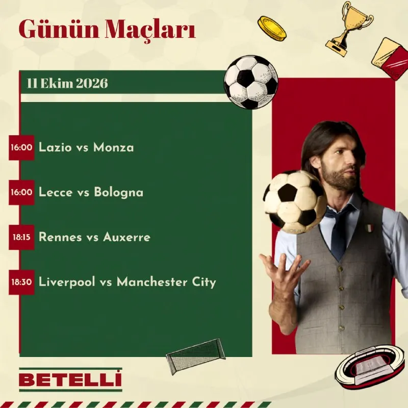 Betelli Telegram: 💎 11 Ekim’de sahanın starları Betelli’de buluşuyor! Lazio - Monza, Lecce…
