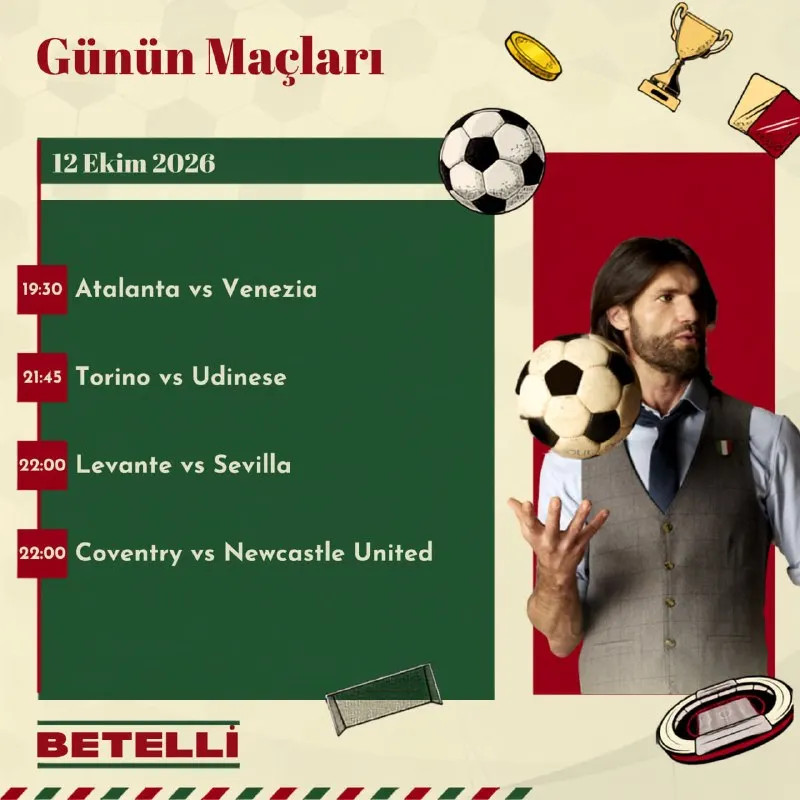 Betelli Telegram: 🎯 Nefes kesen maçlar Betelli güvencesiyle sahnede! Atalanta - Venezia, Torino…