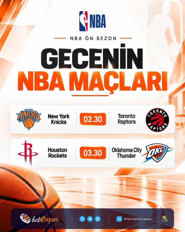 Betexper Telegram: ⛹️‍♂️ NBA'in Devleri Bugün Sahada! ⭐️ Son şampiyon New York, son finalist…