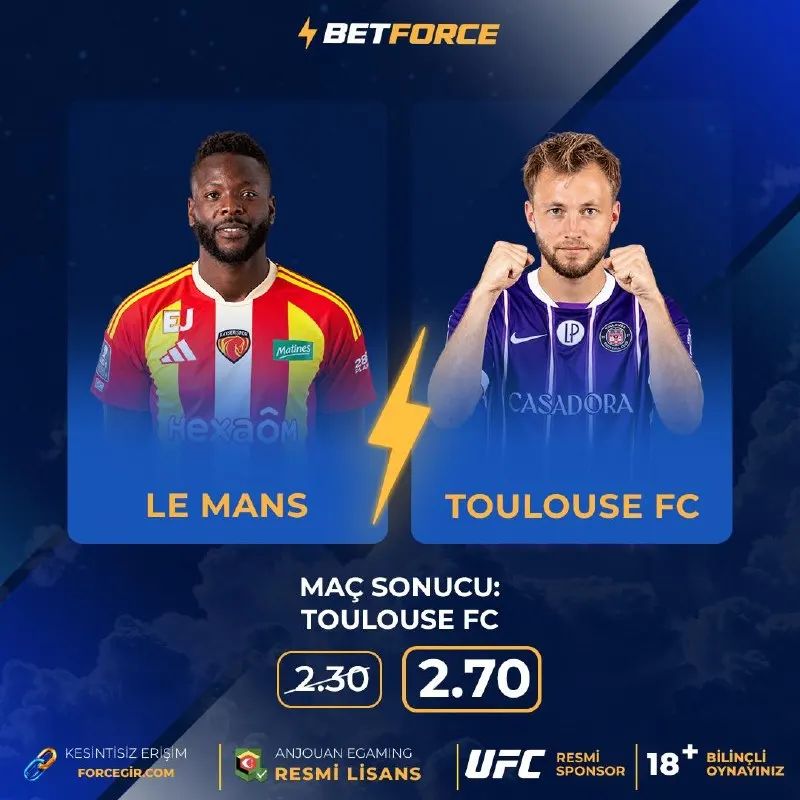 Betforce Telegram: ⚡ BETFORCE İLE ORAN YÜKSELDİ! ⚽️ Le Mans 🆚 Toulouse FC ➡️ Maç Sonucu: Toulouse…
