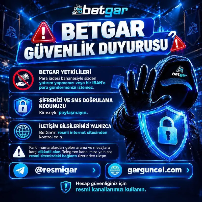 Betgar Telegram: ⚠️ ÖNEMLİ UYARI ❗ Betgar Finans Birimi kesinlikle yatırım talebi, IBAN…