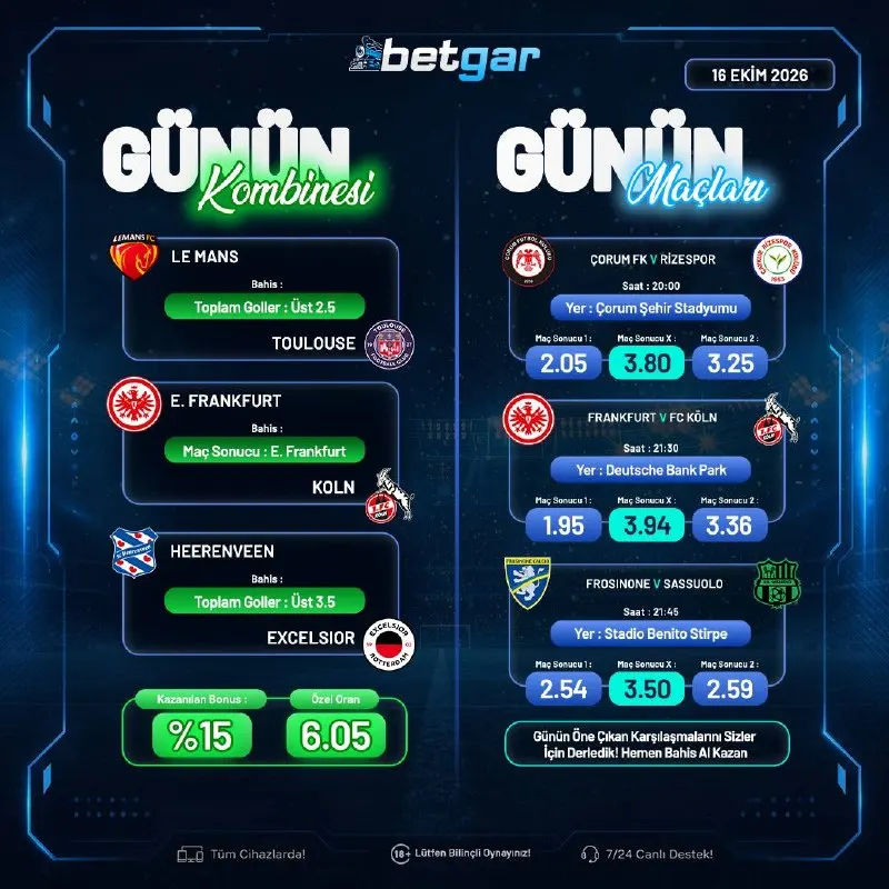 Betgar Telegram: 🔥 GÜNÜN SEÇİMLERİ BETGAR’DA! ⚽ Günün maçları ve kazandıran kombinesi hazır…
