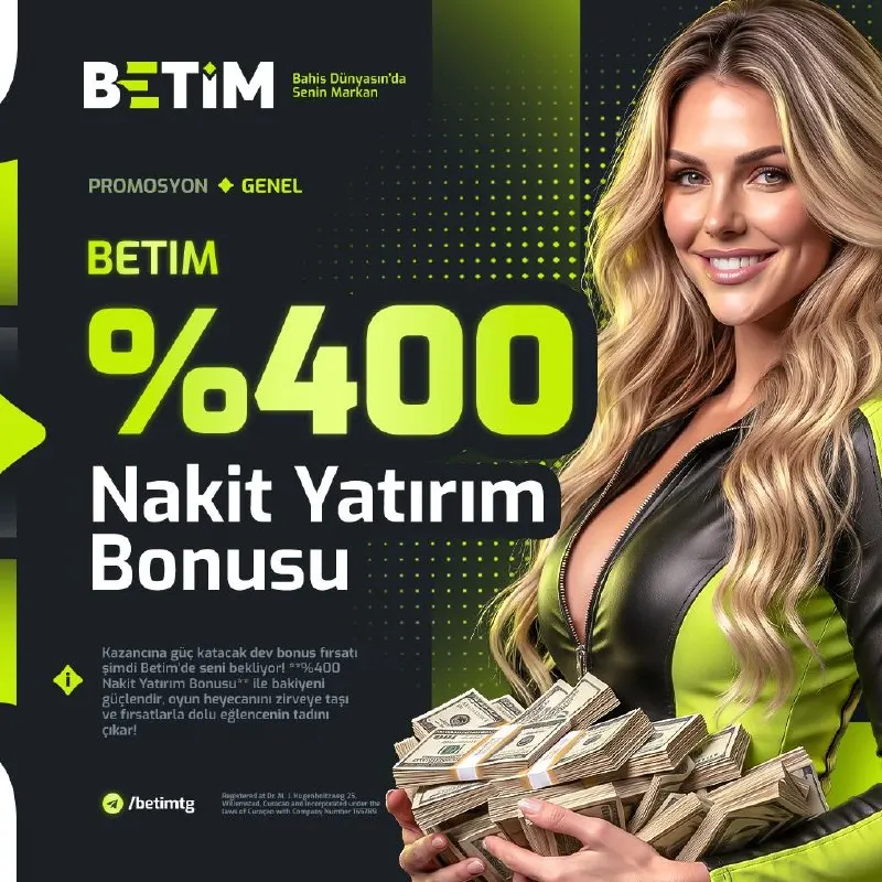 Betim Telegram: 🎰 Yalnızca bugüne özel 1'e 4 Bonus! ➡️ 1.000₺'ye kadar yatırımına, ➡️ Ekstra…