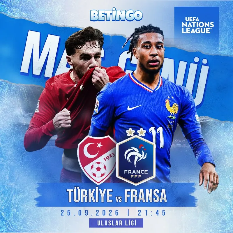 Betingo Telegram: 🔥 ULUSLAR LİGİ’NDE DEV MAÇ! 🔥 🇹🇷 Türkiye vs Fransa 🇫🇷 ⚽️ Milli heyecanın adresi…