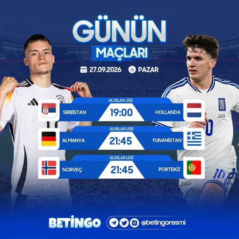 Betingo Telegram: 🔥 GÜNÜN MAÇLARI! ⚽️ Bugün futbolseverleri birbirinden heyecanlı karşılaşmalar…