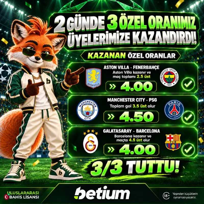 Betium Telegram: 😎 2 GÜNDE 3 ÖZEL ORANIMIZ ÜYELERİMİZE KAZANDIRDI! 🚀 Betium'da özel oranlar…
