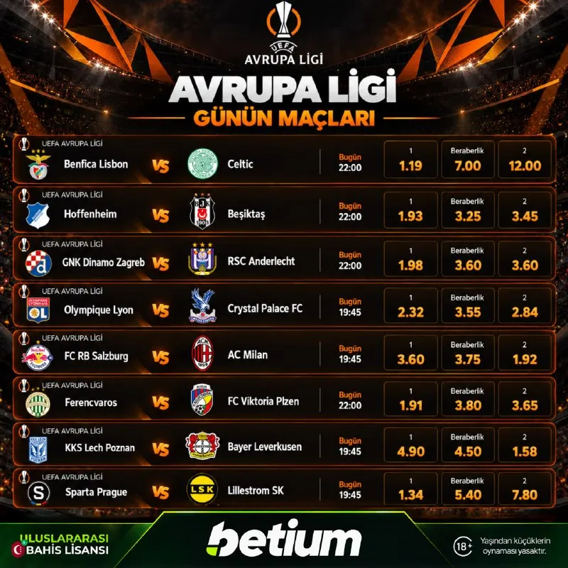 Betium Telegram: 🇪🇺 #Betium'da UEFA Avrupa Ligi Akşamı! 😎 Bu akşam birbirinden heyecanlı bahis…