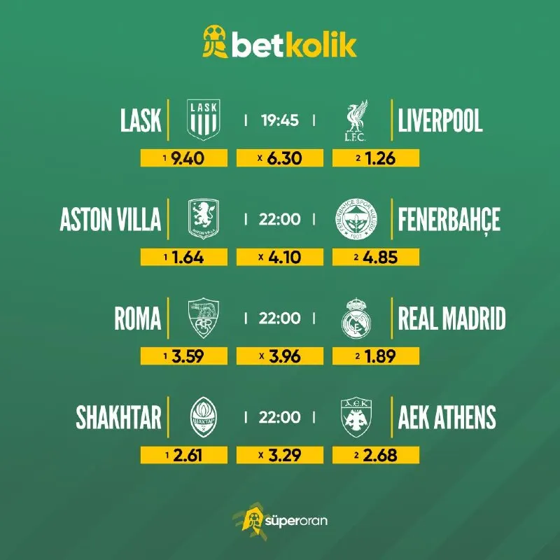 Betkolik Telegram: 🟢 Futbol takvimi hazır, sıra günün maçlarını keşfetmekte! 🔥Karşılaşmalara göz…