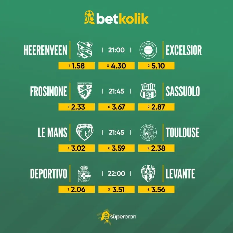 Betkolik Telegram: 🟢 Futbol takvimi hazır, sıra günün maçlarını keşfetmekte! 🔥Karşılaşmalara göz…