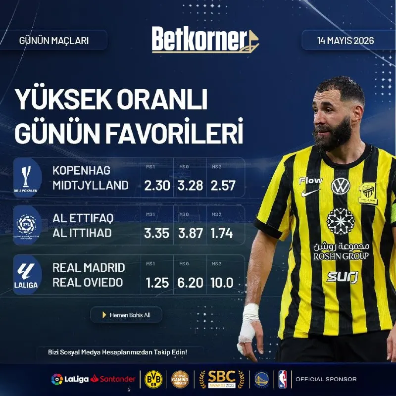 Betkorner Telegram: ⭐️🔥 BETKORNER'LE GÜNÜN MAÇLARI ! 🔥⭐️ 📅 14 MAYIS 2026 🏠 🇩🇰 KOPENHAG ⚔️…