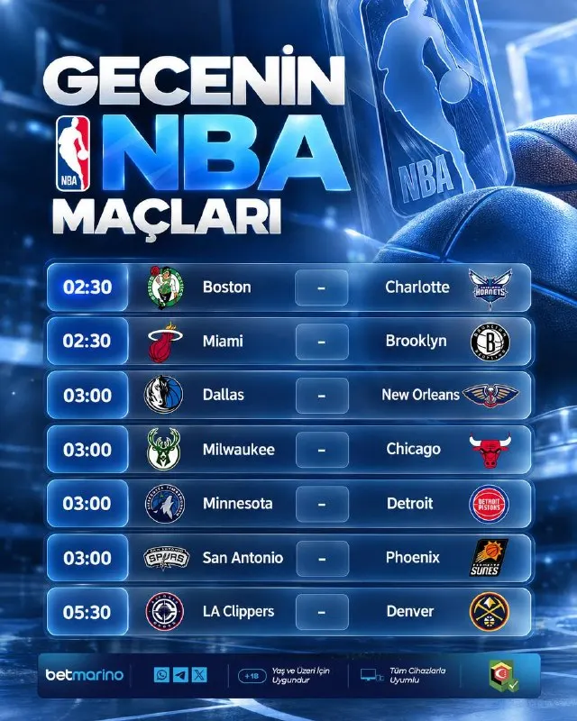 Betmarino Telegram: 🖤🖤🖤🖤 🏀 GECENİN NBA MAÇLARI 🏀 Boston Celtics VS Charlotte Hornets 🏀 Miami Heat…