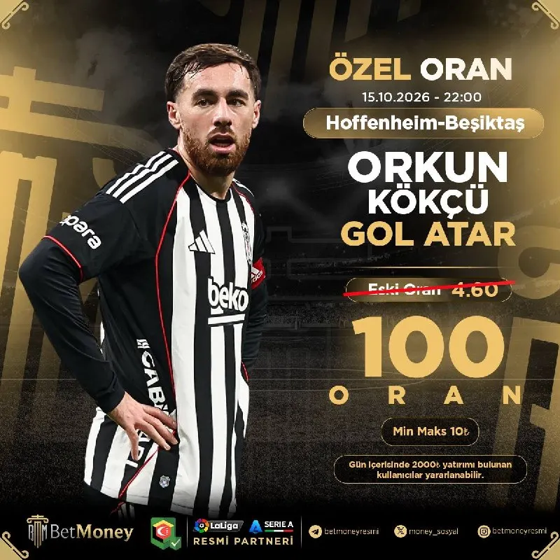 Betmoney Telegram: 🔥 Günün Özel Oranlı Kuponu BetMoney’de! 🎯 ORKUN KÖKÇÜ GOL ATAR 💥 Özel Oran: 100…