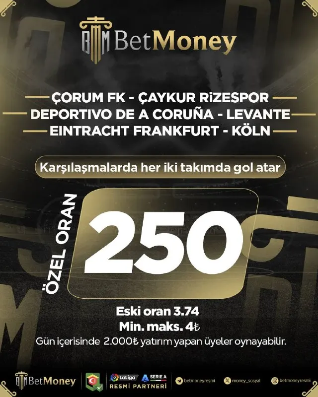 Betmoney Telegram: 🔥 Günün Özel Oranlı Kuponu BetMoney’de! 🎯 HEPSİ KG 💥 Özel Oran: 250 📉 Eski Oran…