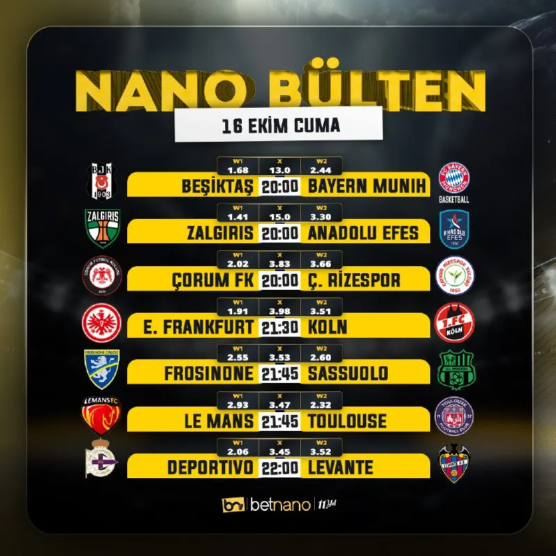 Betnano Telegram: ⚪⚪⚪⚪⚪⚪⚪ ⚽ Günün öne çıkan karşılaşmaları sizler için derlendi. 🦅 En yüksek…