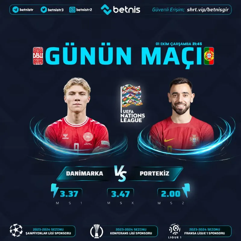 Betnis Telegram: 🔔 Günün En Çok Beklenen Maçı! 📅 Tarih: 21:45 ⚽️#Danimarka 🆚 ⚽️#Portekiz 🎁GÜNLÜK…