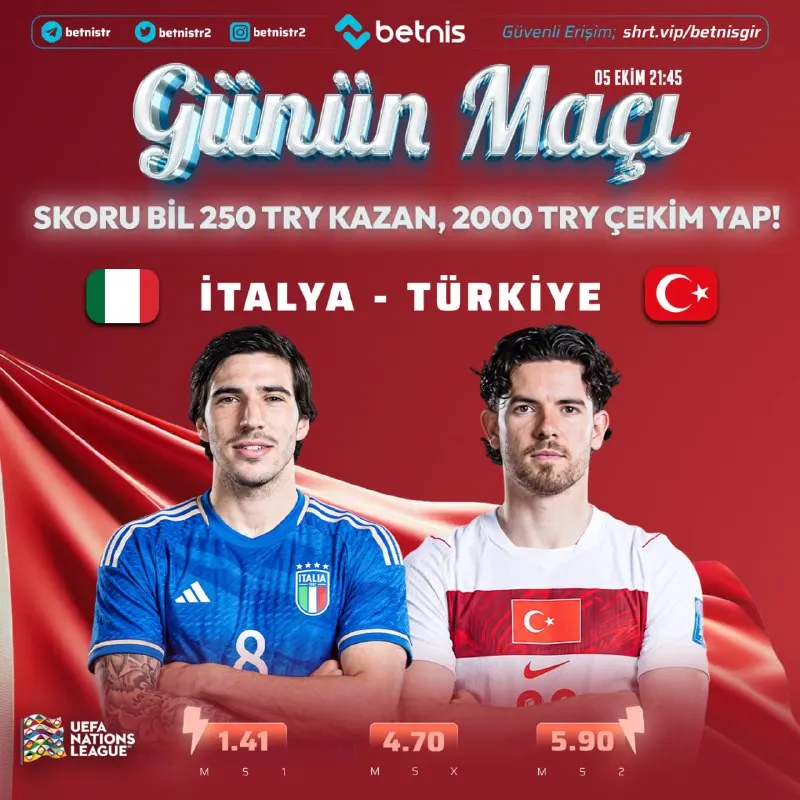 Betnis Telegram: 🔔GÜNÜN MAÇINA ÖZEL FREEBET ETKİNLİĞİ! ⚽️#İtalya 🆚 ⚽️#Türkiye Maçın skorunu…