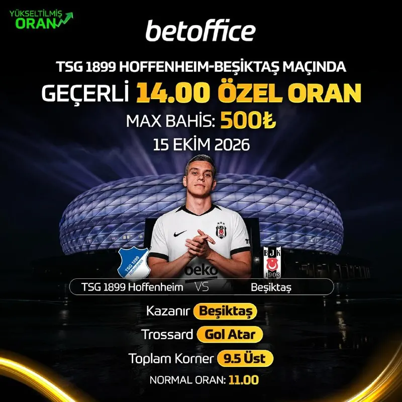 Betoffice Telegram: 🏆 BetOffice'te Beşiktaş'ın Bu Akşamki Maçına Özel Yükseltilmiş Oran! ⚽ TSG 1899…