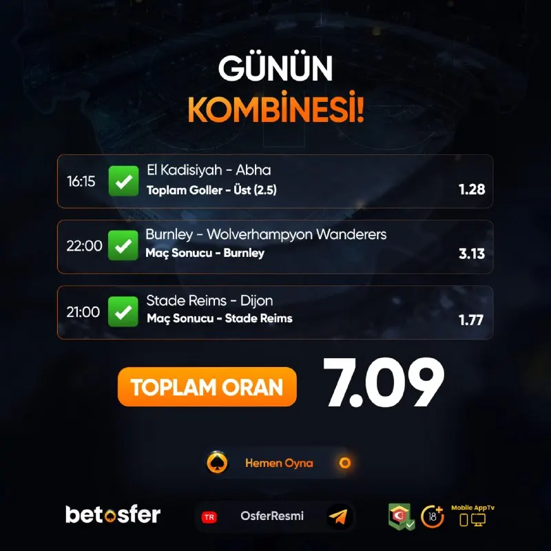 Betosfer Telegram: 😄 GÜNÜN KOMBİNE KUPONUNA BAHİS AL DAHA FAZLA KAZAN ! 🎉 Günün kazançlı kuponları…